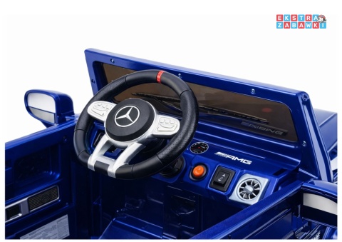 Mercedes AMG G63 lakierowany na akumulator - niebieski, 2x200W 12V/7Ah, pilot, EVA, ekoskóra, LED, panel muzyczny z BT [29008]