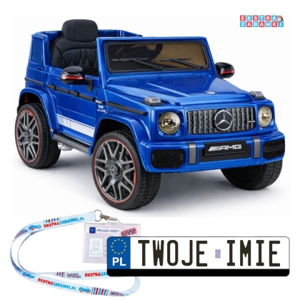 Mercedes AMG G63 lakierowany na akumulator - niebieski, 2x200W 12V/7Ah, pilot, EVA, ekoskóra, LED, panel muzyczny z BT [29008]