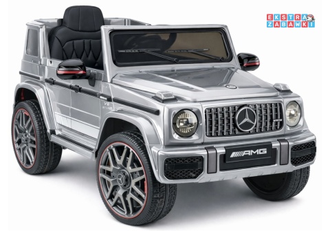 Mercedes AMG G63 lakierowany na akumulator - srebrny, 2x200W 12V/7Ah, pilot, EVA, ekoskóra, LED, panel muzyczny z BT [29007]