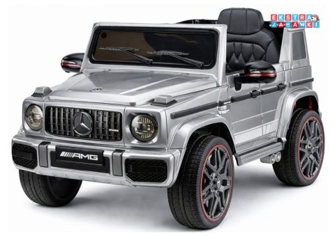Mercedes AMG G63 lakierowany na akumulator - srebrny, 2x200W 12V/7Ah, pilot, EVA, ekoskóra, LED, panel muzyczny z BT [29007]