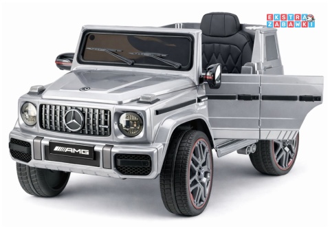 Mercedes AMG G63 lakierowany na akumulator - srebrny, 2x200W 12V/7Ah, pilot, EVA, ekoskóra, LED, panel muzyczny z BT [29007]