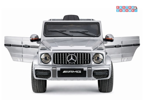Mercedes AMG G63 lakierowany na akumulator - srebrny, 2x200W 12V/7Ah, pilot, EVA, ekoskóra, LED, panel muzyczny z BT [29007]
