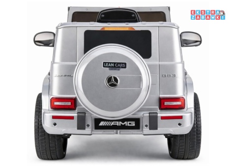 Mercedes AMG G63 lakierowany na akumulator - srebrny, 2x200W 12V/7Ah, pilot, EVA, ekoskóra, LED, panel muzyczny z BT [29007]