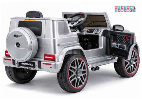 Mercedes AMG G63 lakierowany na akumulator - srebrny, 2x200W 12V/7Ah, pilot, EVA, ekoskóra, LED, panel muzyczny z BT [29007]