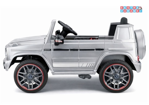 Mercedes AMG G63 lakierowany na akumulator - srebrny, 2x200W 12V/7Ah, pilot, EVA, ekoskóra, LED, panel muzyczny z BT [29007]