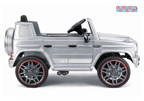 Mercedes AMG G63 lakierowany na akumulator - srebrny, 2x200W 12V/7Ah, pilot, EVA, ekoskóra, LED, panel muzyczny z BT [29007]
