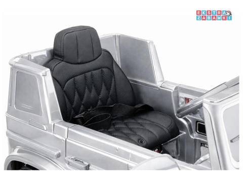 Mercedes AMG G63 lakierowany na akumulator - srebrny, 2x200W 12V/7Ah, pilot, EVA, ekoskóra, LED, panel muzyczny z BT [29007]