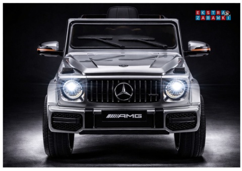 Mercedes AMG G63 lakierowany na akumulator - srebrny, 2x200W 12V/7Ah, pilot, EVA, ekoskóra, LED, panel muzyczny z BT [29007]