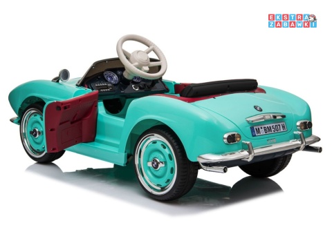 BMW Retro SX1938 na akumulator - miętowy, 2x35W 12V/7Ah, pilot, EVA, ekoskóra, LED, podświetlana deska, MP3 [5334]