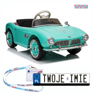 BMW Retro SX1938 na akumulator - miętowy, 2x35W 12V/7Ah, pilot, EVA, ekoskóra, LED, podświetlana deska, MP3 [5334]
