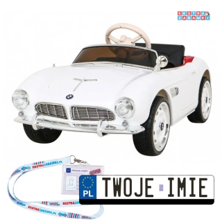 BMW 507 Retro na akumulator - biały, 2x35W 12V/7Ah, pilot, audio, LED, ekoskóra, EVA, wolny Start [SX1938]
