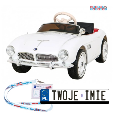 BMW 507 Retro na akumulator - biały, 2x35W 12V/7Ah, pilot, audio, LED, ekoskóra, EVA, wolny Start [SX1938]