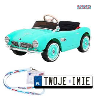 BMW 507 Retro na akumulator - miętowy, 2x35W 12V/7Ah, pilot, audio, LED, ekoskóra, EVA, wolny Start [SX1938]