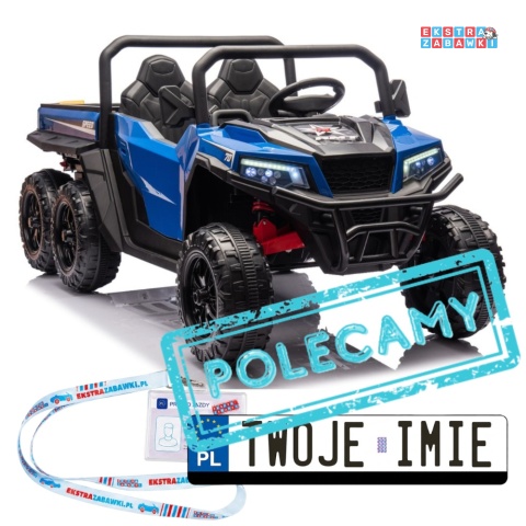 Buggy 6-kołowy z kiprą XB-1038A na akumulator - niebieski, 4x200W 24V/7Ah, pilot, EVA, LED, ekoskóra, pas [31820]