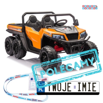 Buggy 6-kołowy z kiprą XB-1038A na akumulator - pomarańczowy, 4x200W 24V/7Ah, pilot, EVA, LED, ekoskóra, pas [31821]