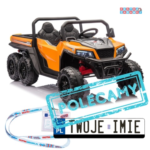 Buggy 6-kołowy z kiprą XB-1038A na akumulator - pomarańczowy, 4x200W 24V/7Ah, pilot, EVA, LED, ekoskóra, pas [31821]