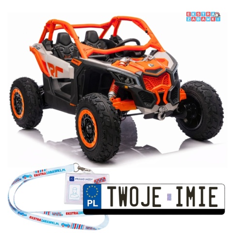 Buggy Maverick CAN-AM Turbo RS pompowane koła na akumulator - pomarańczowy, 4x200W 24V/14Ah, ekoskóra, pilot, LED [29486]