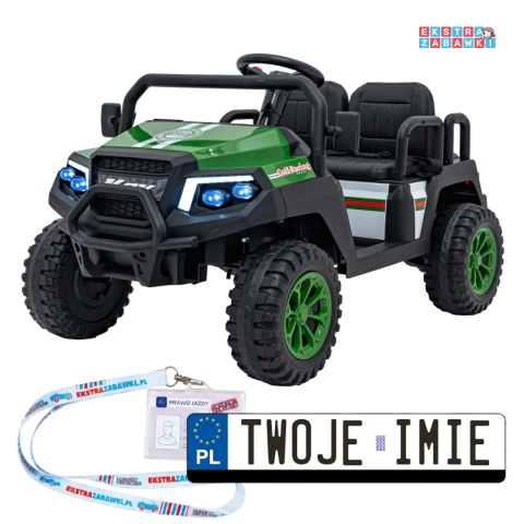 Champion buggy na akumulator dwuosobowy - zielony, 2x200W 24V/9Ah, pilot, ekoskóra, EVA [XMX-650C]