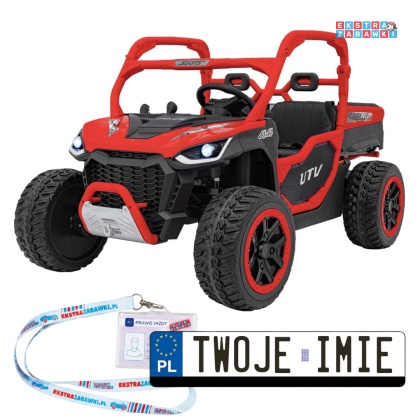 HC-307 Pojazd Farmer Truck UTV Racing na akumulator 4x4 - czerwony, 4x75W 24V/7Ah, ekoskóra, EVA, USB, Pasy, LED [HC-307]