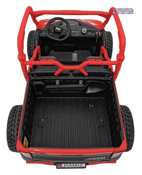 HC-307 Pojazd Farmer Truck UTV Racing na akumulator 4x4 - czerwony, 4x75W 24V/7Ah, ekoskóra, EVA, USB, Pasy, LED [HC-307]