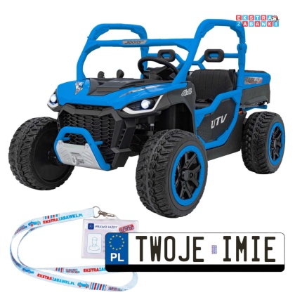 HC-307 Pojazd Farmer Truck UTV Racing na akumulator 4x4 - niebieski, 4x75W 24V/7Ah, ekoskóra, EVA, USB, Pasy, LED [HC-307]