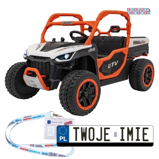 HC-307 Pojazd Farmer Truck UTV Racing na akumulator 4x4 - biały, 4x75W 24V/7Ah, ekoskóra, EVA, USB, Pasy, LED [HC-307]