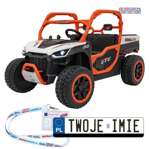 HC-307 Pojazd Farmer Truck UTV Racing na akumulator 4x4 - biały, 4x75W 24V/7Ah, ekoskóra, EVA, USB, Pasy, LED [HC-307]