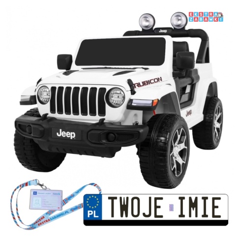 Jeep Wrangler Rubicon na akumulator - biały, 4x45W, 12V/10Ah, EVA, pilot, LED, MP3, BT - [JWR555]