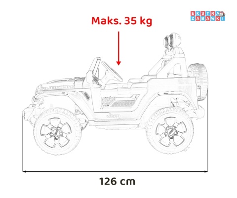 Jeep Wrangler Rubicon na akumulator - biały, 4x45W, 12V/10Ah, EVA, pilot, LED, MP3, BT - [JWR555]