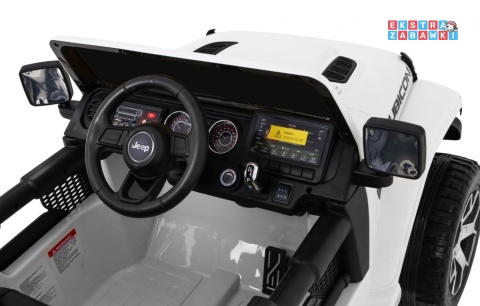 Jeep Wrangler Rubicon na akumulator - biały, 4x45W, 12V/10Ah, EVA, pilot, LED, MP3, BT - [JWR555]