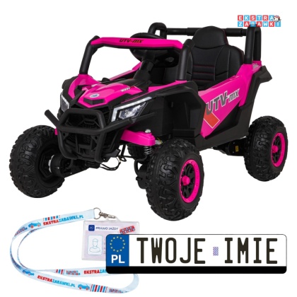 Madman UTV-MX buggy na akumulator 4x4 - różowy, 4x35W 12V/10Ah, pilot, EVA, LED, ekoskóra [XMX-631]