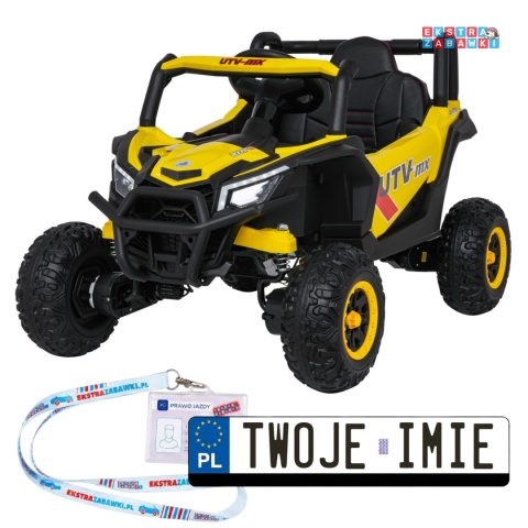 Madman UTV-MX buggy na akumulator 4x4 - żółty, 4x35W 12V/10Ah, pilot, EVA, LED, ekoskóra [XMX-631]