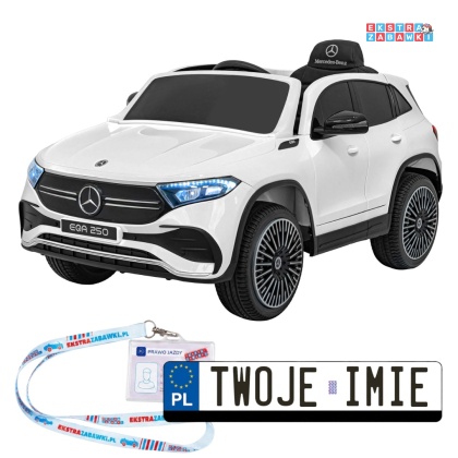 Mercedes Benz EQA 250 na akumulator - biały, 4x35W 12V/10Ah, ekoskóra, EVA, LED, Bluetooth, pilot - [XMX-625]