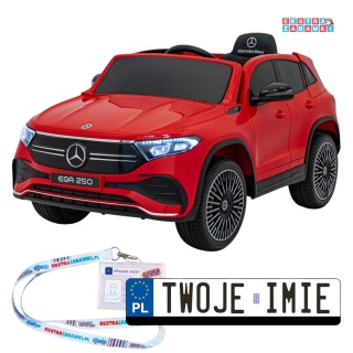 Mercedes Benz EQA 250 na akumulator - czerwony, 4x35W 12V/10Ah, ekoskóra, EVA, LED, Bluetooth, pilot - [XMX-625]