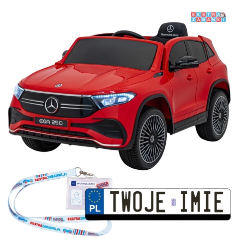 Mercedes Benz EQA 250 na akumulator - czerwony, 4x35W 12V/10Ah, ekoskóra, EVA, LED, Bluetooth, pilot - [XMX-625]