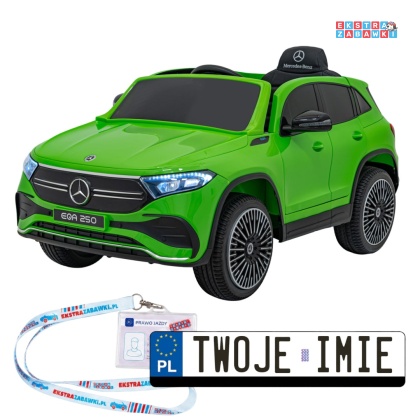 Mercedes Benz EQA 250 na akumulator - zielony, 4x35W 12V/10Ah, ekoskóra, EVA, LED, Bluetooth, pilot - [XMX-625]