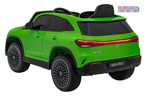Mercedes Benz EQA 250 na akumulator - zielony, 4x35W 12V/10Ah, ekoskóra, EVA, LED, Bluetooth, pilot - [XMX-625]