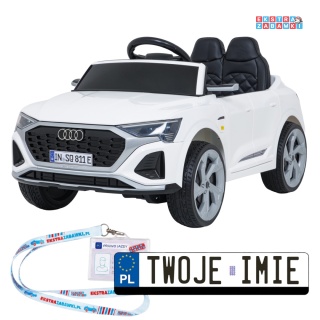 Audi SQ8 4x4 na akumulator - biały, 4x35W 12V/9Ah, pilot, EVA, LED, ekoskóra, pas, panel muzyczny [HZB-SQ8]