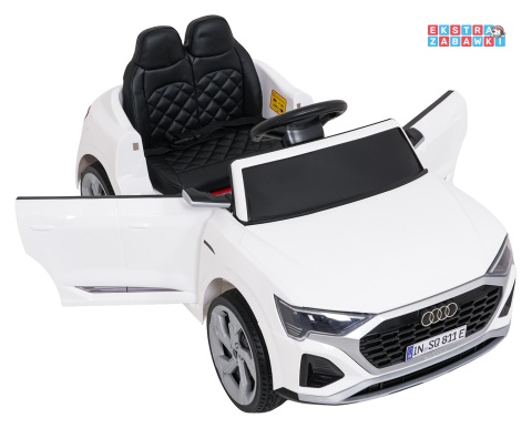 Audi SQ8 4x4 na akumulator - biały, 4x35W 12V/9Ah, pilot, EVA, LED, ekoskóra, pas, panel muzyczny [HZB-SQ8]