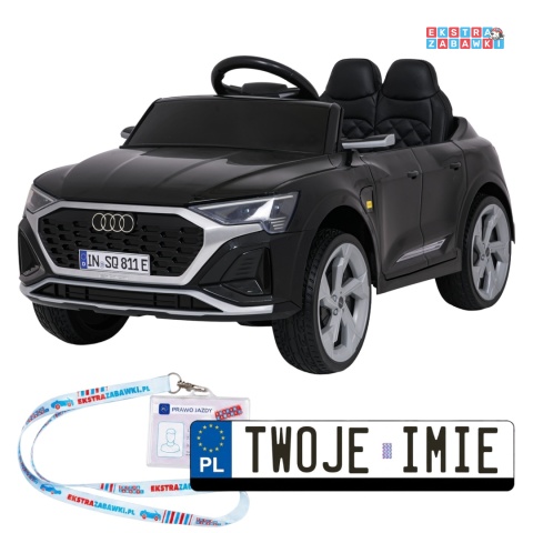 Audi SQ8 4x4 na akumulator - czarny, 4x35W 12V/9Ah, pilot, EVA, LED, ekoskóra, pas, panel muzyczny [HZB-SQ8]