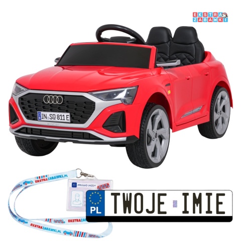 Audi SQ8 4x4 na akumulator - czerwony, 4x35W 12V/9Ah, pilot, EVA, LED, ekoskóra, pas, panel muzyczny [HZB-SQ8]