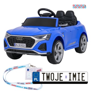 Audi SQ8 4x4 na akumulator - niebieski, 4x35W 12V/9Ah, pilot, EVA, LED, ekoskóra, pas, panel muzyczny [HZB-SQ8]