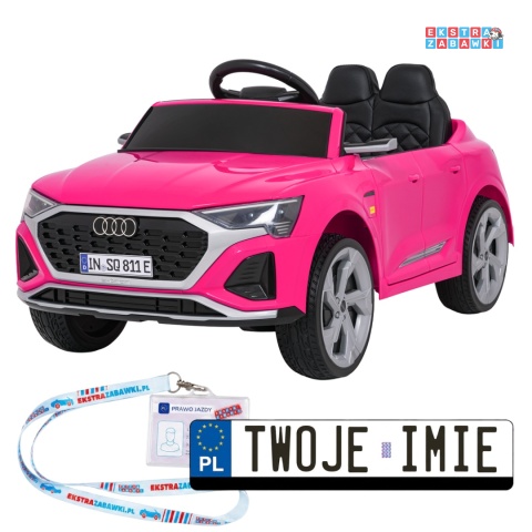 Audi SQ8 4x4 na akumulator - różowy, 4x35W 12V/9Ah, pilot, EVA, LED, ekoskóra, pas, panel muzyczny [HZB-SQ8]