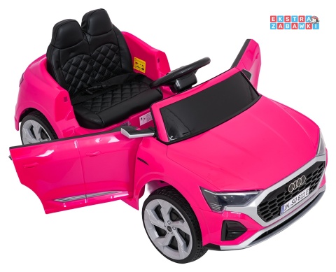 Audi SQ8 4x4 na akumulator - różowy, 4x35W 12V/9Ah, pilot, EVA, LED, ekoskóra, pas, panel muzyczny [HZB-SQ8]