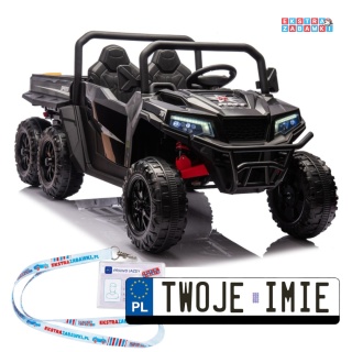 Buggy 6-kołowy z kiprą XB-1038A na akumulator - czarny, 4x200W 24V/7Ah, pilot, EVA, LED, ekoskóra, pas [31823]