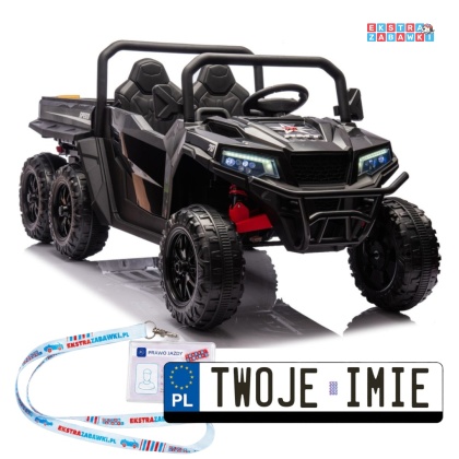 Buggy 6-kołowy z kiprą XB-1038A na akumulator - czarny, 4x200W 24V/7Ah, pilot, EVA, LED, ekoskóra, pas [31823]