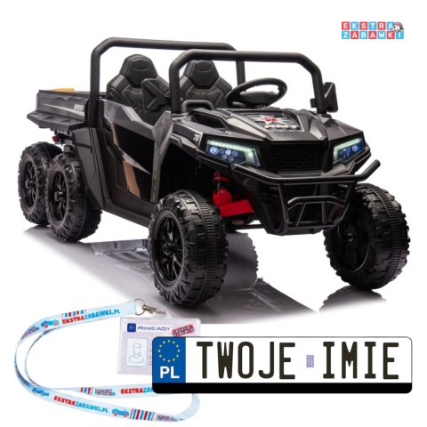 Buggy 6-kołowy z kiprą XB-1038A na akumulator - czarny, 4x200W 24V/7Ah, pilot, EVA, LED, ekoskóra, pas [31823]