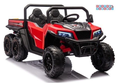 Buggy 6-kołowy z kiprą XB-1038A na akumulator - czerwony, 4x200W 24V/7Ah, pilot, EVA, LED, ekoskóra, pas [31822]