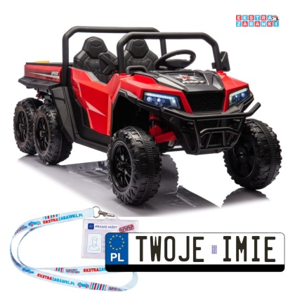 Buggy 6-kołowy z kiprą XB-1038A na akumulator - czerwony, 4x200W 24V/7Ah, pilot, EVA, LED, ekoskóra, pas [31822]