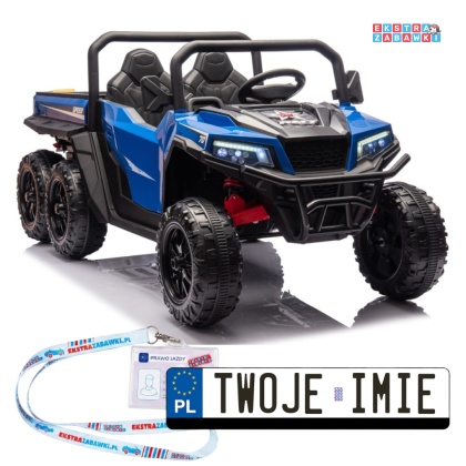 Buggy 6-kołowy z kiprą XB-1038A na akumulator - niebieski, 4x200W 24V/7Ah, pilot, EVA, LED, ekoskóra, pas [31820]